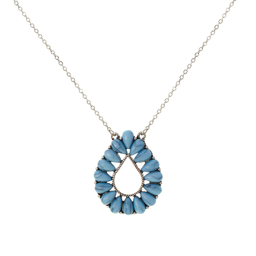 Western Style Natural Semi Precious Howlite Stone Teardrop Pendant Necklace, 17"-20" with 3" Extender