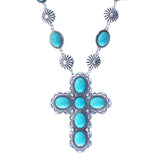 Cowgirl Chic Statement Western Semi Precious Howlite Stone Christian Cross Collar Necklace,16