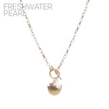 Stunning Gold Tone Rolo Link Chain With Seashell And Pearl Charm Toggle Clasp Collar Necklace, 18