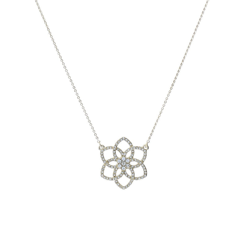 Stunning Gold Tone Glass Crystal Mandala Lotus Flower Charm Pendant Necklace, 17"-19" with 2" Extender