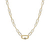 Polished Gold Tone Oblong Link Chain Necklace With Pave Crystals, 19"-22"