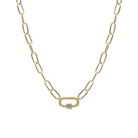 Polished Gold Tone Oblong Link Chain Necklace With Pave Crystals, 19"-22"