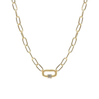Polished Gold Tone Oblong Link Chain Necklace With Pave Crystals, 19"-22"