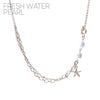 Stunning Gold Tone Layered Link Chain With Freshwater Pearls And Starfish Charm Dainty Toggle Clasp Choker Necklace, 18"