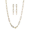 Polished Gold Tone Contemporary Oblong Links Chain Necklace Hypoallergenic Post Back Earrings Set, 16"-18" with 2" Extension