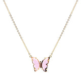Whimsical Pink Glass Crystal Butterfly Necklace, 15