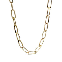 Stunning Polished Gold Tone Oblong Link Chain Choker Strand Necklace, 16"-19" With 3" Extender