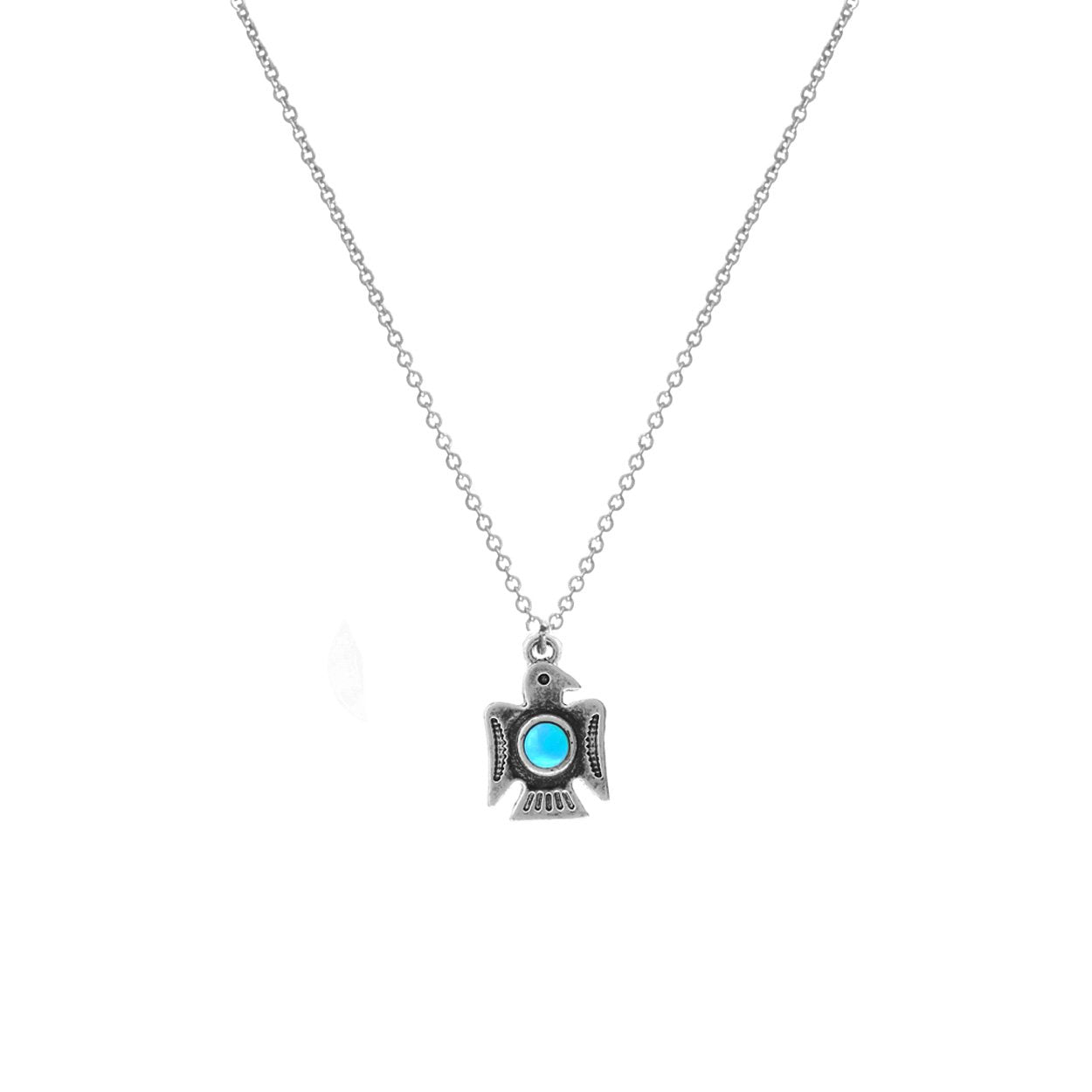 Western Style Aztec Thunderbird Turquoise Howlite Pendant Necklace, 6"-19" with 3" Extender (Burnished Silver Tone)