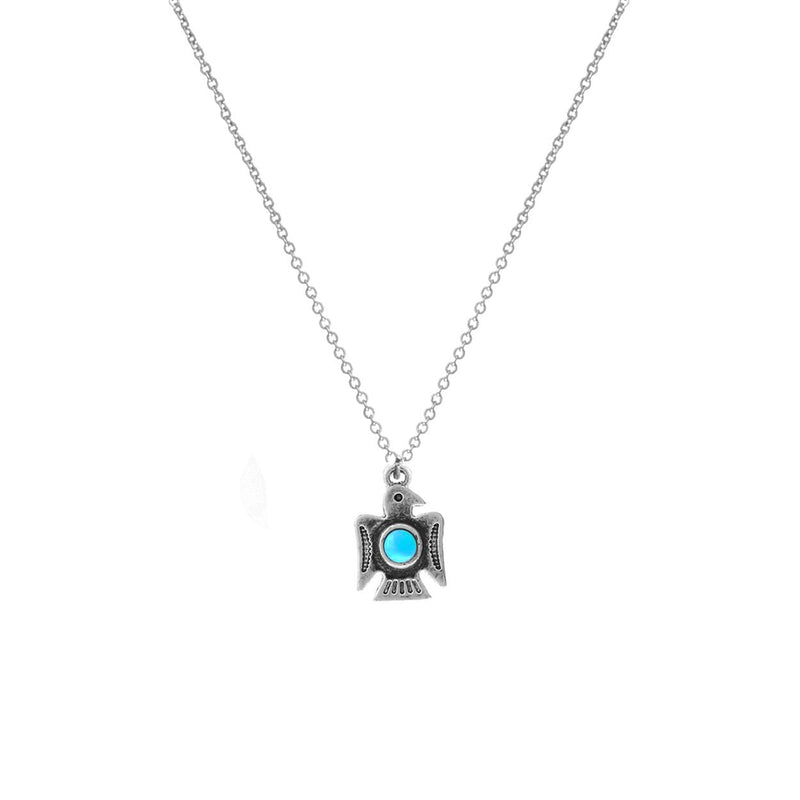 Western Style Aztec Thunderbird Turquoise Howlite Pendant Necklace, 6"-19" with 3" Extender (Burnished Silver Tone)