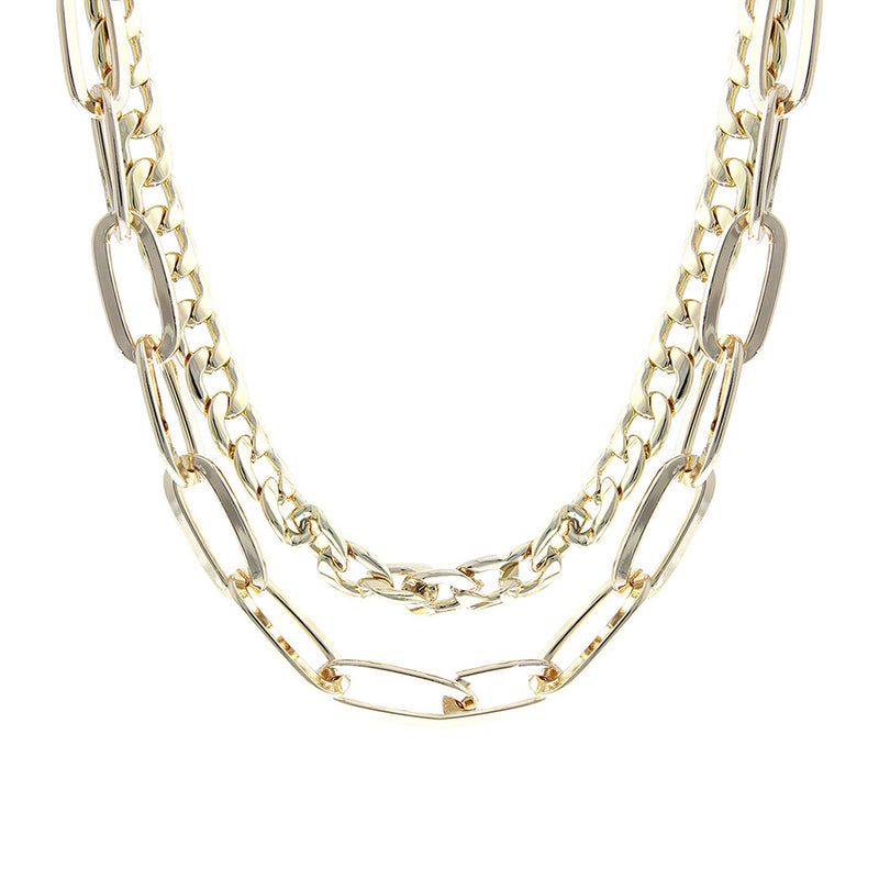 Stunning Polished Gold Tone Oblong Link Chain Collar Strand Necklace, 16"-18"+3" Extender (18-21 Inch, Set Of 2 Oblong And Curb Chain, Gold Tone)