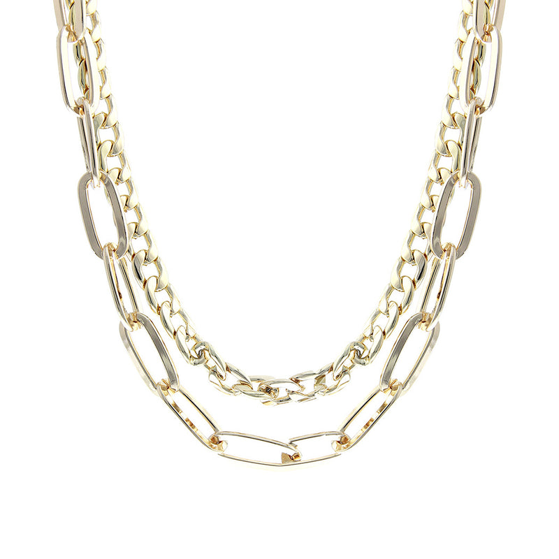 Stunning Polished Gold Tone Oblong Link Chain Collar Strand Necklace, 16"-18"+3" Extender (18-21 Inch, Set Of 2 Oblong And Curb Chain, Gold Tone)