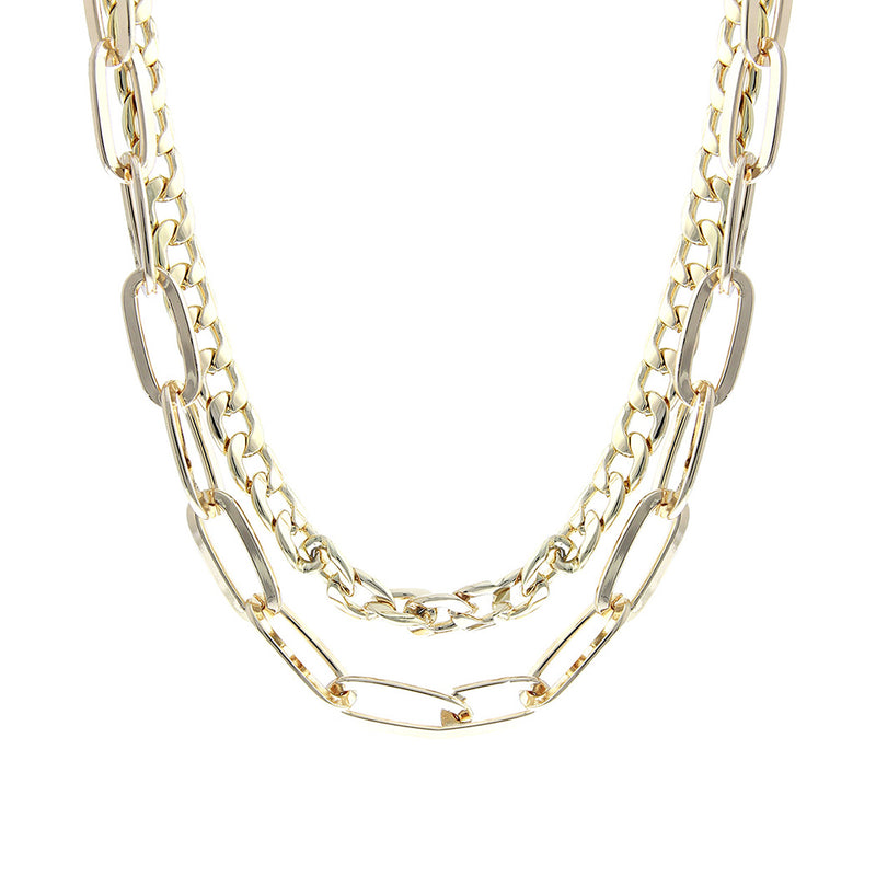 Stunning Polished Gold Tone Oblong Link Chain Collar Strand Necklace, 16"-18"+3" Extender (18-21 Inch, Set Of 2 Oblong And Curb Chain, Gold Tone)