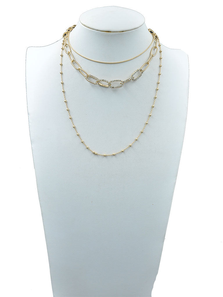 Chic Polished Multi-Strand Metal Links Chain Necklace, 21"+3" Extender (Gold Tone)
