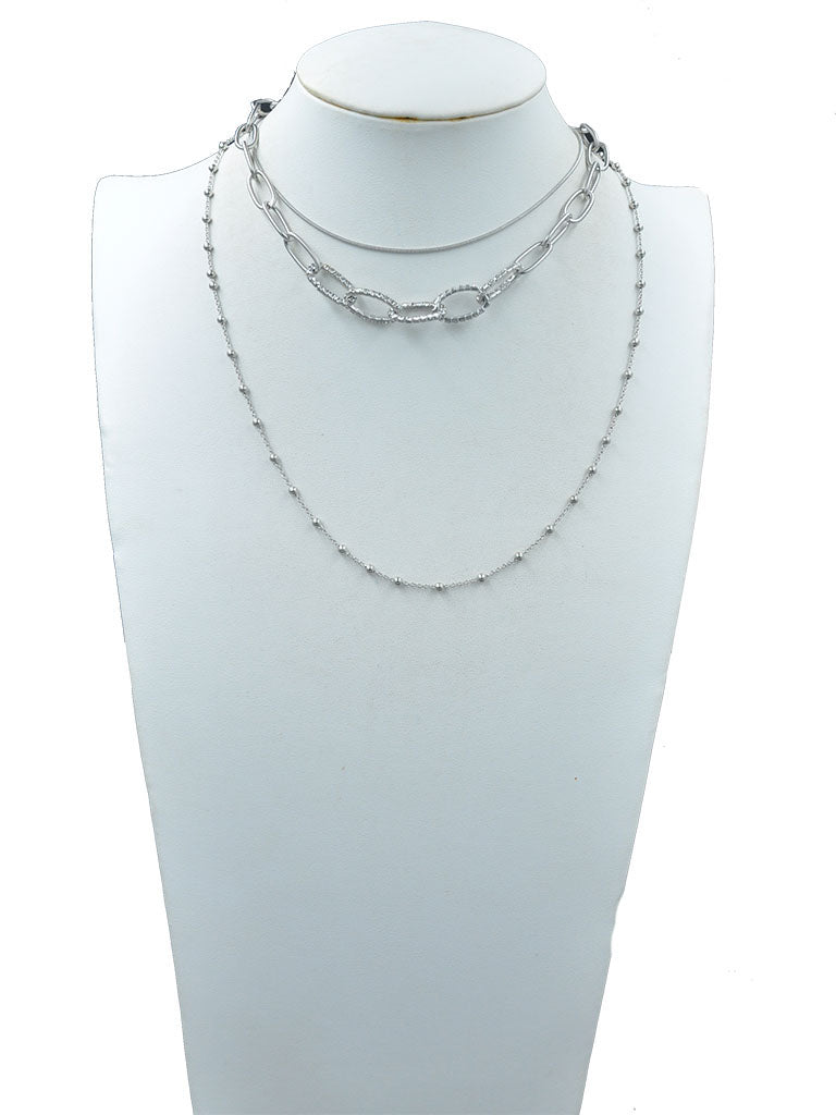 Chic Polished Multi-Strand Metal Links Chain Necklace, 21"+3" Extender (Silver Tone)