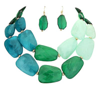 Green Ombre Polished Resin Statement Necklace Earring Jewelry Gift Set