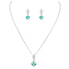 Rosemarie & Jubalee Women's Made In Italy Dainty Sterling Silver Wheat Chain With Adjustable Slide And Cushion Cut Crystal Necklace Pendant Post Earrings Gift Set, 22" (Peridot Green)
