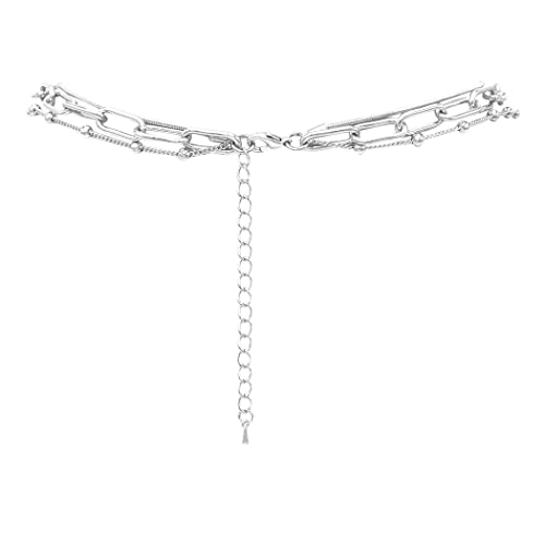 Chic Polished Multi-Strand Metal Links Chain Necklace, 21"+3" Extender (Silver Tone)