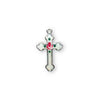 Rosemarie's Religious Gifts Women's Sterling Silver Small White Enameled Budded Cross With Flower Pendant Necklace, 18"