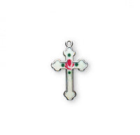Rosemarie's Religious Gifts Women's Sterling Silver Small White Enameled Budded Cross With Flower Pendant Necklace, 18"