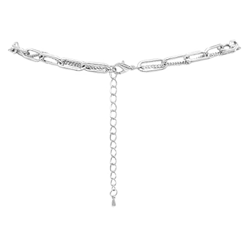 Chic Polished Interwind Double Strand Paperclip Chain Necklace, 18"+3" Extender (Silver Tone)