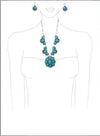 Western Flower Medallion Style Turquoise Howlite Stone Statement Paperclip Links Necklace Earrings Set, 18"+2" Extender