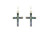 Gold Tone With Stunning Abalone Shell Religious Cross Dangle Earrings, 1.5"
