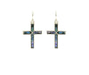 Gold Tone With Stunning Abalone Shell Religious Cross Dangle Earrings, 1.5"
