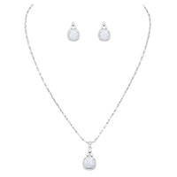 Rosemarie & Jubalee Women's Made In Italy Dainty Sterling Silver Serpentine Chain With Opal Necklace Pendant And Post Drop Earrings Gift Set,18"