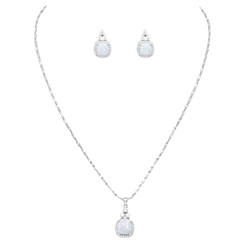 Rosemarie & Jubalee Women's Made In Italy Dainty Sterling Silver Serpentine Chain With Opal Necklace Pendant And Post Drop Earrings Gift Set,18"