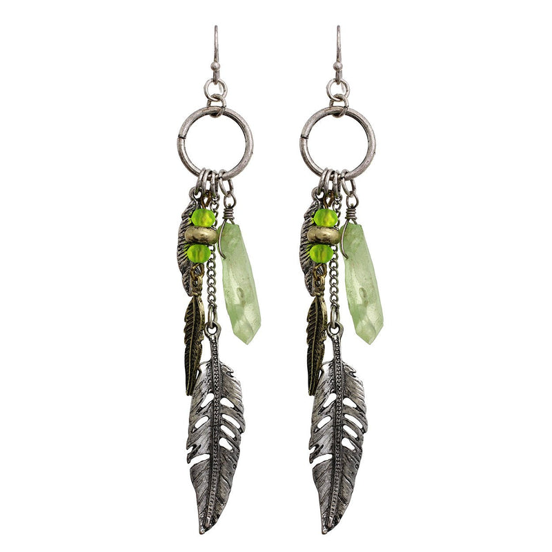 Dream Catcher Feather Dangle Earrings (Green)