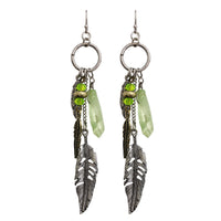 Dream Catcher Feather Dangle Earrings (Green)