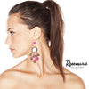 Long Pink and Lavender Pom Pom and Tassel Statement Drop Earrings, 4"