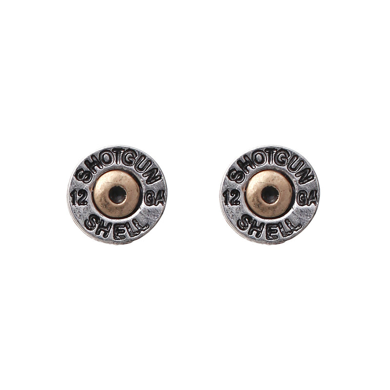 12 Gauge Shotgun Shell Spent Bullet Hypoallergenic Post Back Stud Earrings (12mm, Silver Tone)