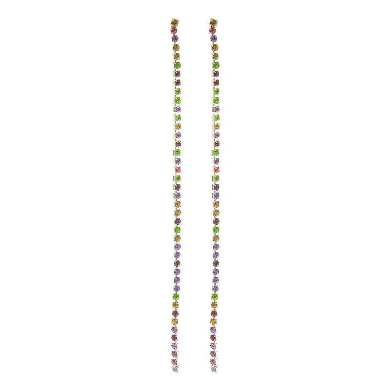 Crystal Rhinestone Extra Long Strand Shoulder Duster Drop Earrings (2.5mm, 5", Single Strand Multicolored Crystal Silver Tone)