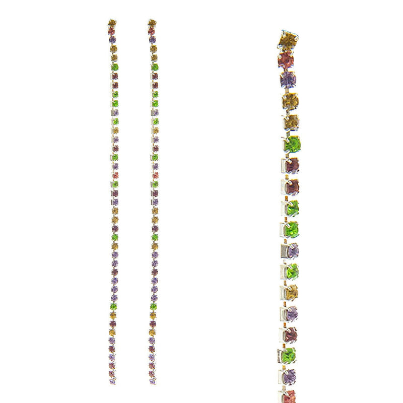 Crystal Rhinestone Extra Long Strand Shoulder Duster Drop Earrings (2.5mm, 5", Single Strand Multicolored Crystal Silver Tone)