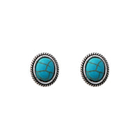Stylish Western Style Turquoise Howlite Concho Hypoallergenic Post Back Earrings, .50" (Oval Concho)