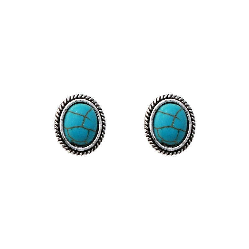 Stylish Western Style Turquoise Howlite Concho Hypoallergenic Post Back Earrings, .50" (Oval Concho)