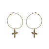 Stunning Textured Budded Cross On Lever Back Hoop Earrings, 3"