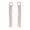 Crystal Rhinestone Circle and Extra Long Fringe Drop Earrings (Gold)