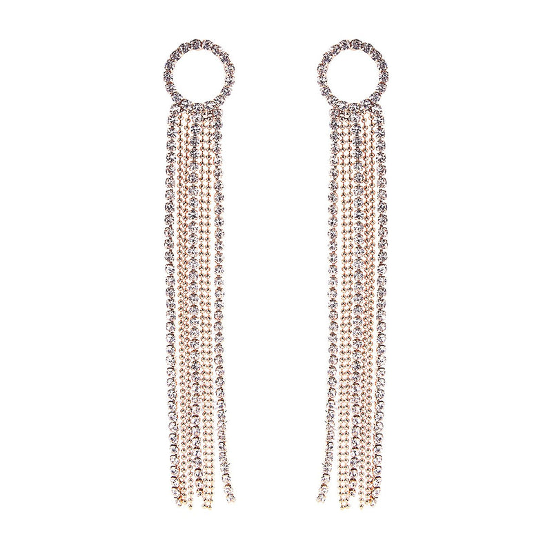 Rosemarie Collections Women's Crystal Rhinestone Cascading Extra Long Fringe Drop Earrings, 4" (Gold Tone)