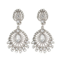 Dazzling Crystal Rhinestone Silver Tone Filigree Hypoallergenic Post Back Dangle Earrings (Clear Crystal/Silver Tone)