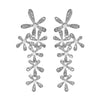 Whimsical Polished Silver Tone Crystal Flower Dangle Hypoallergenic Post Earrings, 2.75"