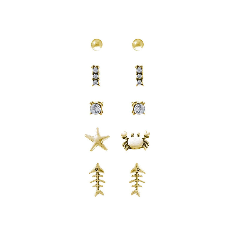 5 pairs Hypoallergenic Trendy Small Stud Earring Set (Fish Bone)