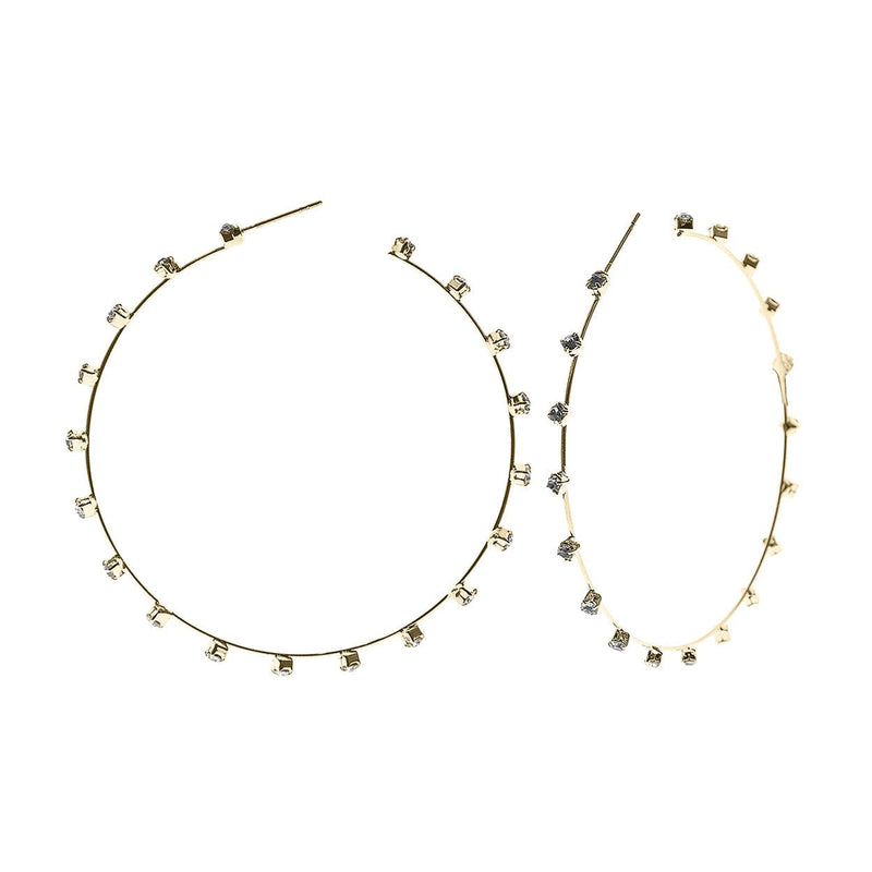 Dazzling Crystal Station Open Hoop Hypoallergenic Post Earrings, 60mm (Clear Crystal/Gold Tone)