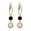 Stunning Natural Stone And Cross Coin On Lever Back Hoop Earrings, 1.75" (Gold Tone)