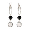 Stunning Natural Stone And Cross Coin On Lever Back Hoop Earrings, 1.75" (Silver Tone)