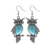 Western Style Semi Precious Turquoise Howlite Stone Hootiful Wise Owl Dangle Earrings, 2.25"