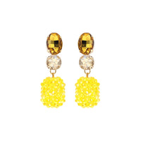 Hypoallergenic Beaded Rock Candy Crystal Earrings, 2.25" (Sunshine Yellow)