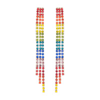 Sparkling Rainbow Crystal Rhinestone Strand Shoulder Duster Hypoallergenic Statement Earrings, 3.36" (Triple Strand)