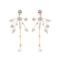 Dramatic Polished Gold Tone Dangling Crystal Sunburst Hypoallergenic Post Earrings, 3"